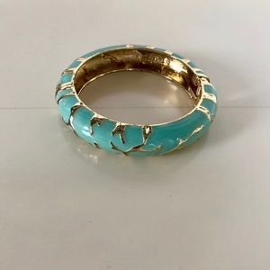 Teal and Gold Patterned Bracelet